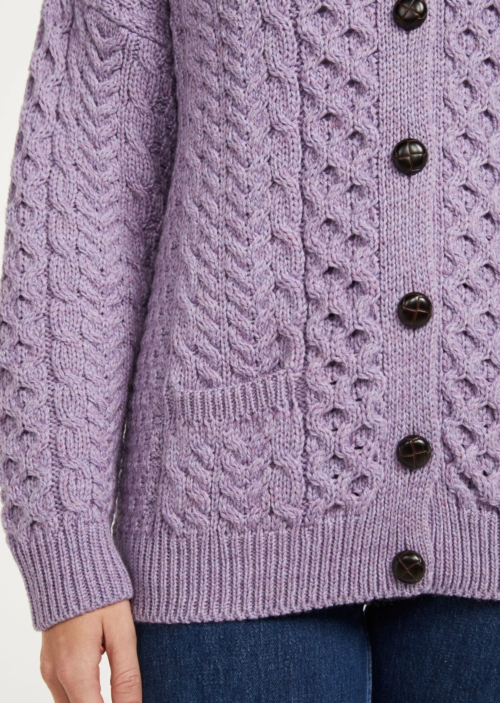 Achill Island Ladies Aran Cardigan | Lavender