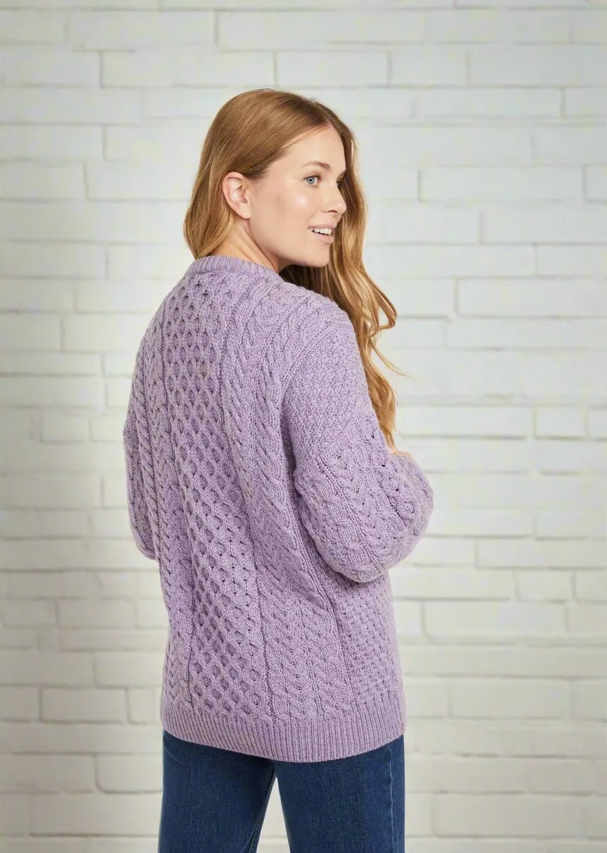 Achill Island Ladies Aran Cardigan | Lavender