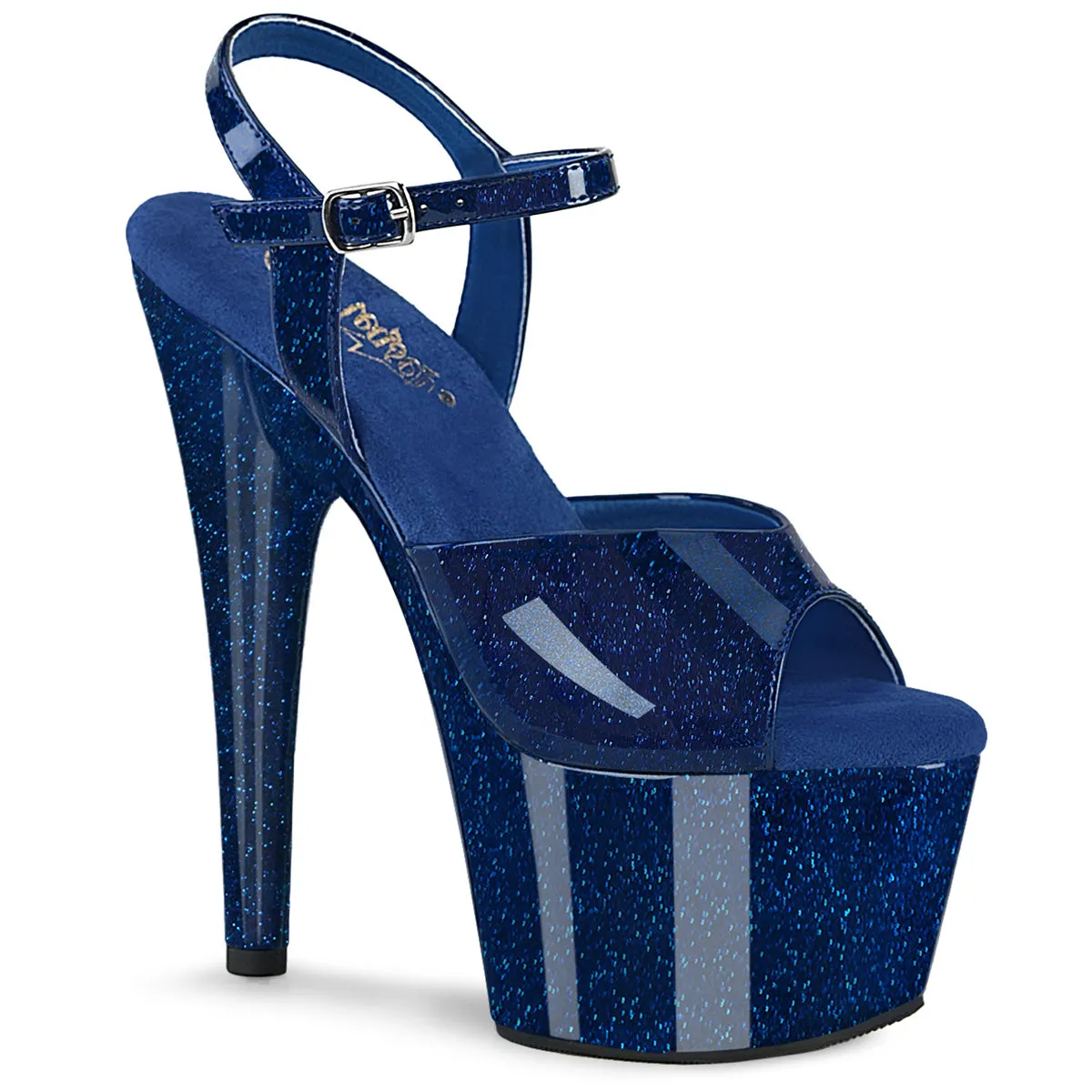 Adore-709GP Navy Blue Glitter Patent, 7" Heels