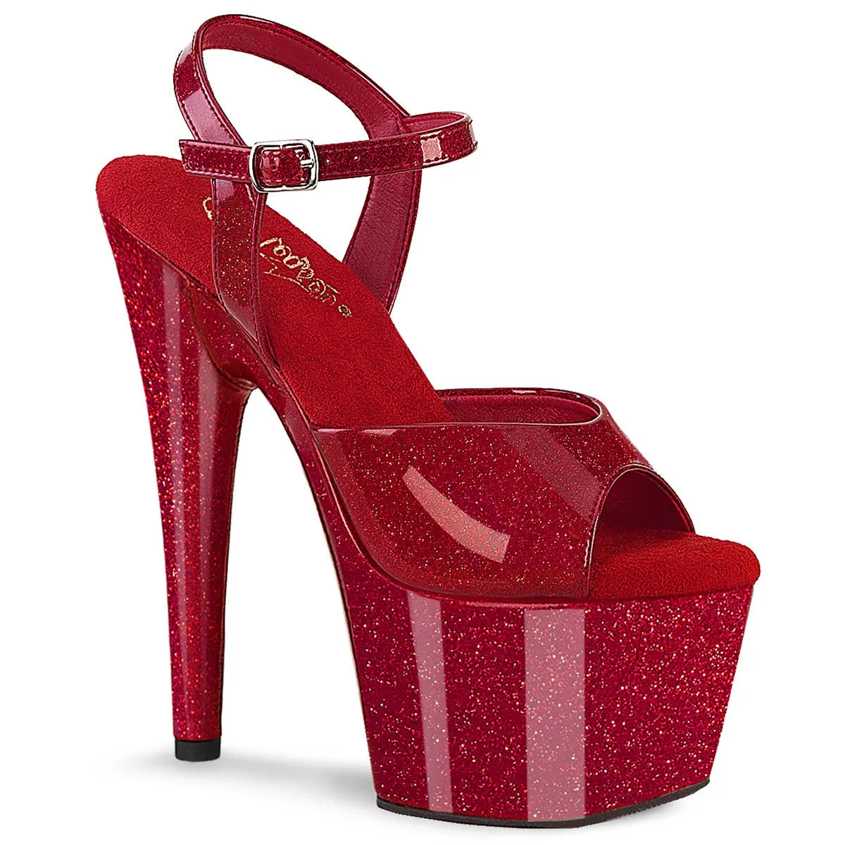 Adore-709GP Ruby Red Glitter Patent, 7" Heels