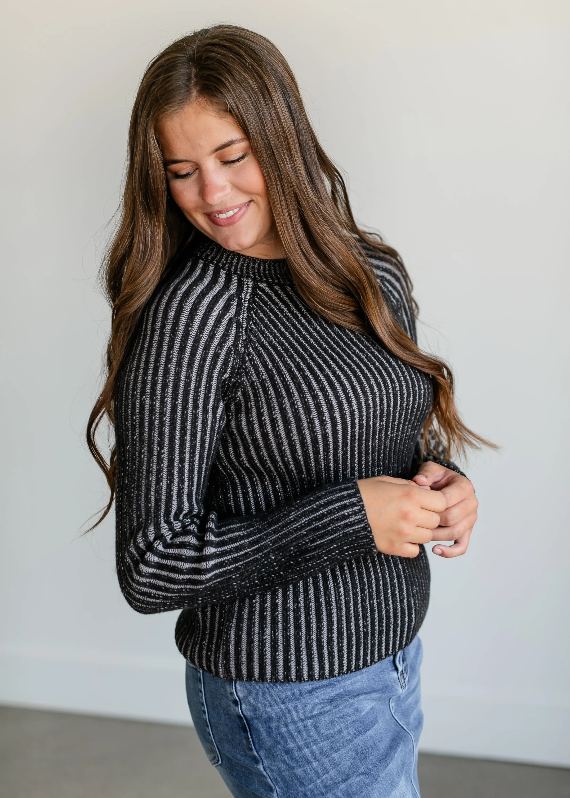 Ami Black and Gray Ribbed Sweater - FINAL SALE