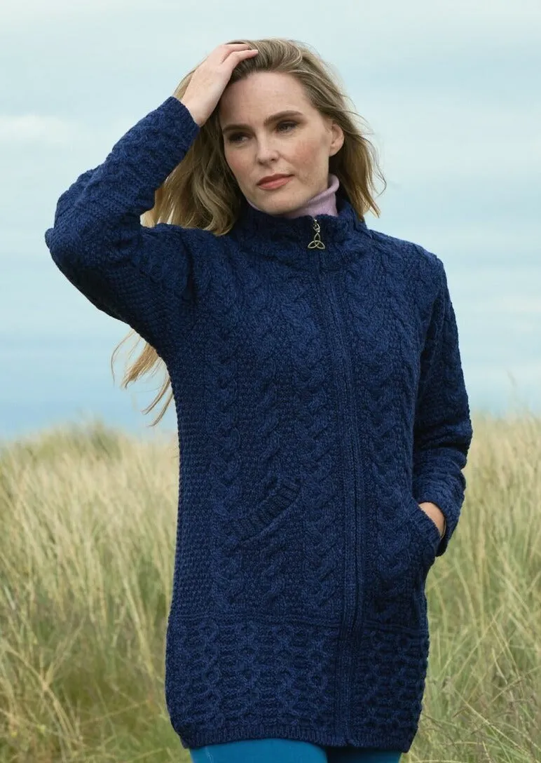 Aran Crafts Cork Long Zip Coat | Blue