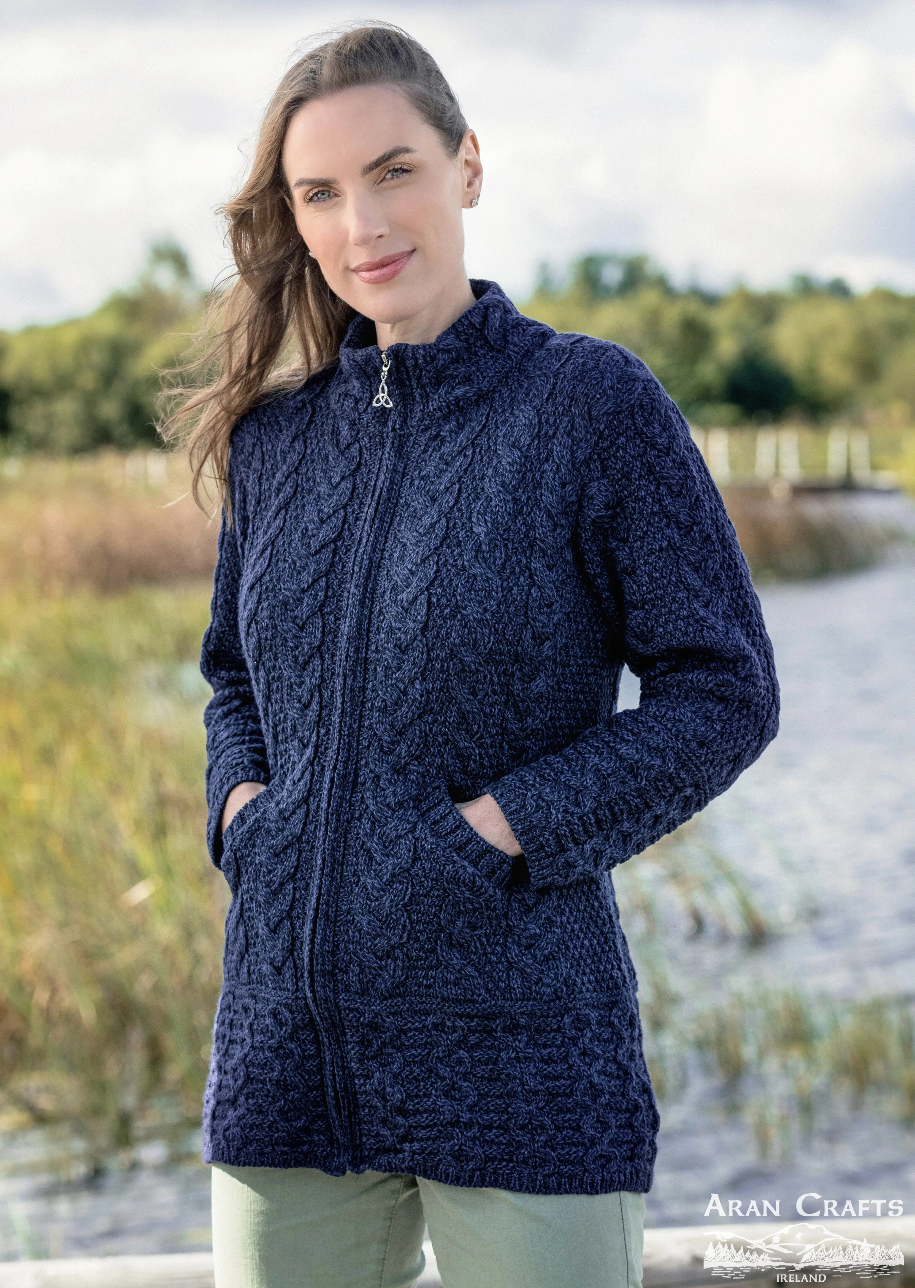 Aran Crafts Cork Long Zip Coat | Blue