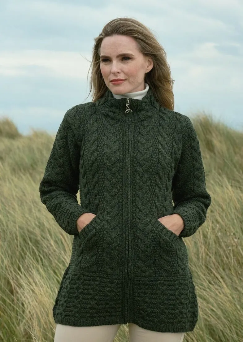 Aran Crafts Cork Long Zip Coat | Green