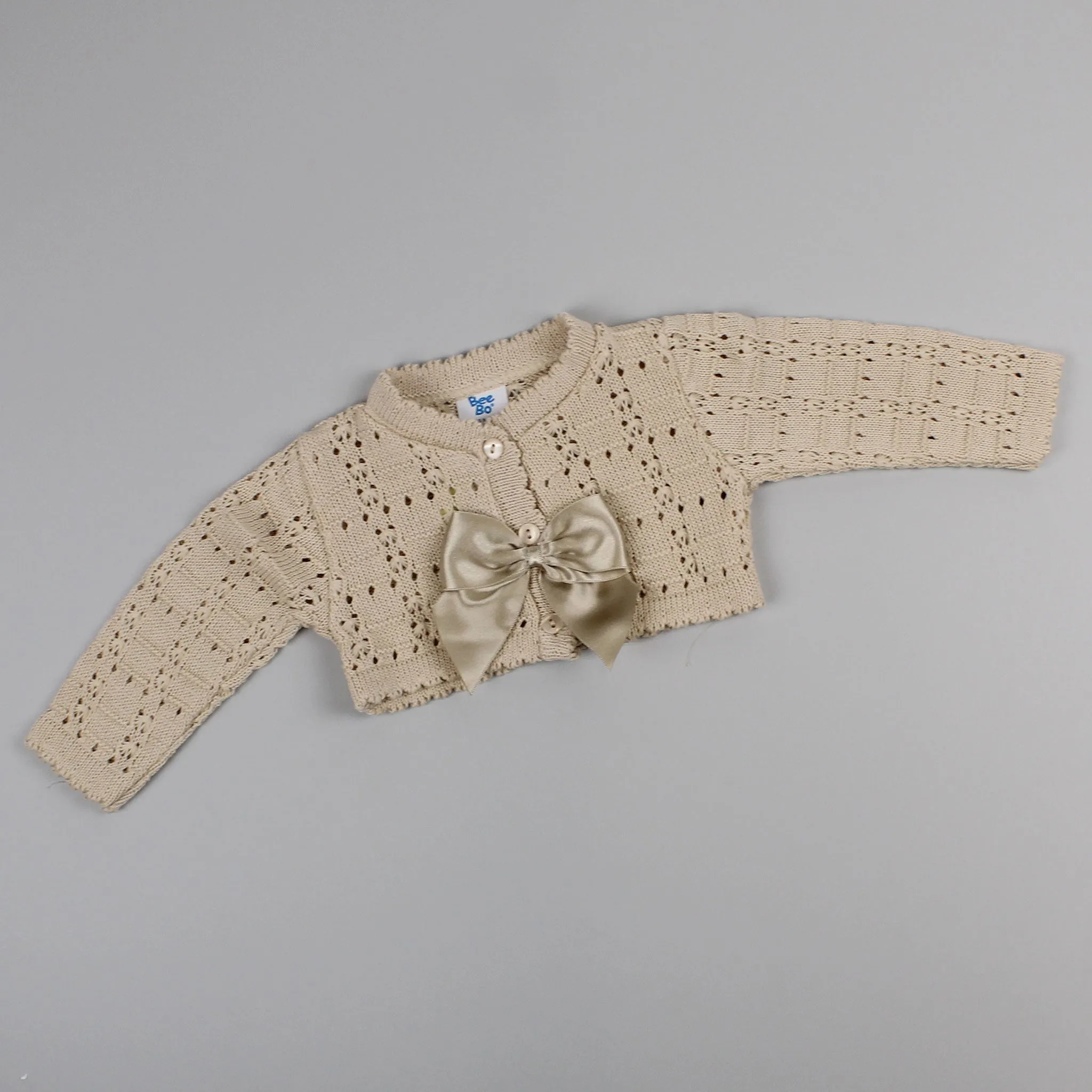 Baby Girls Beige Bolero Cardigan with Bow