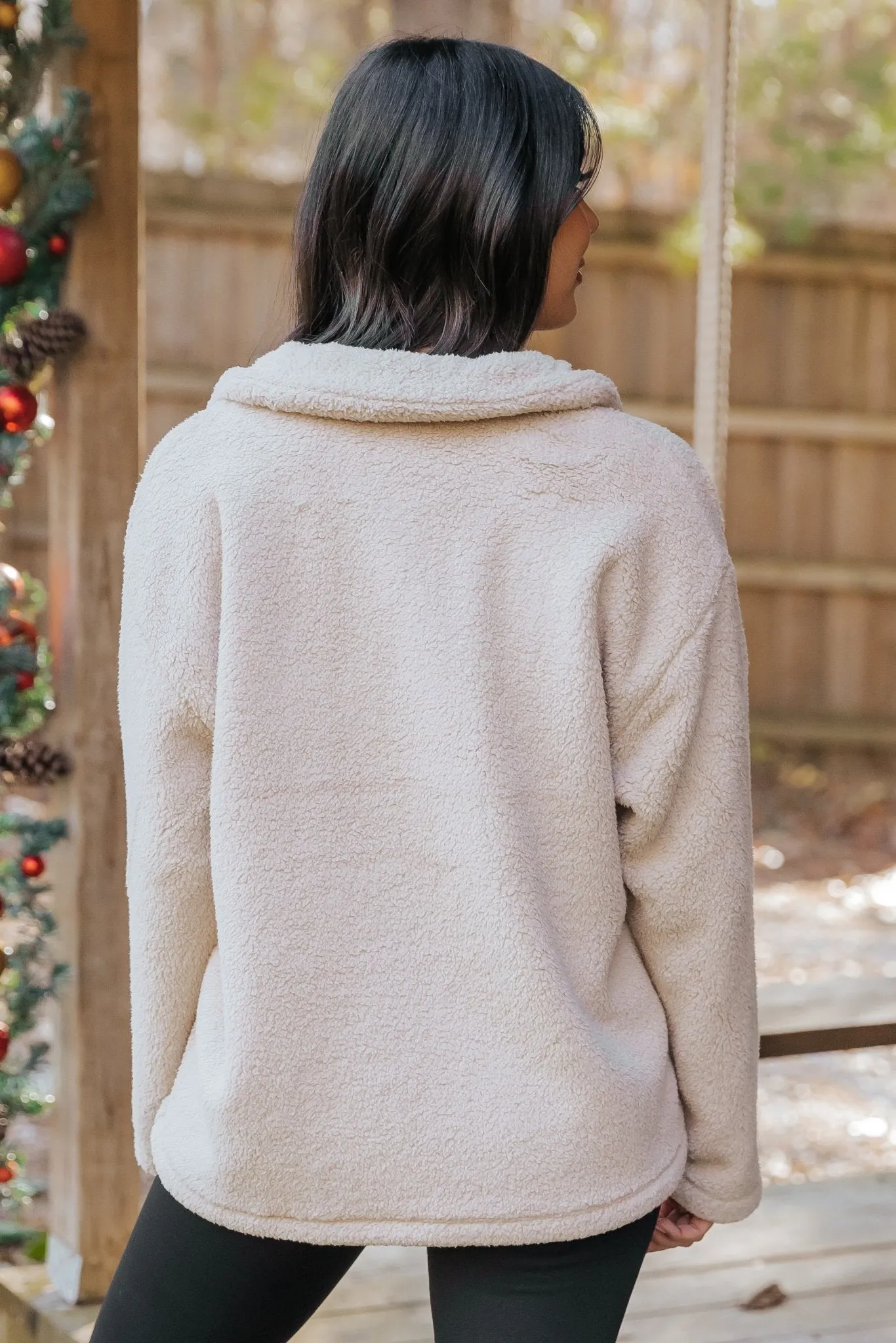 Beige Fleece Half Zip Up Jacket