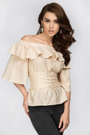 Beige Ruffled Off the Shoulder Corset Top