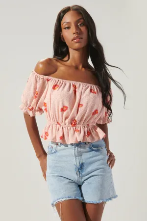 Besame Floral Edith Off the Shoulder Ruffle Top