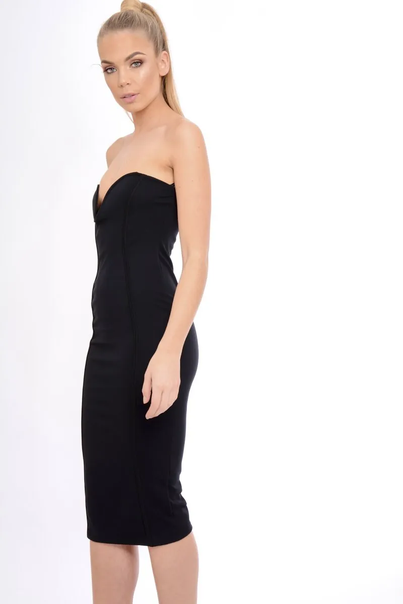 Black Plunge Bandeau Bodycon Midi Dress - Perry