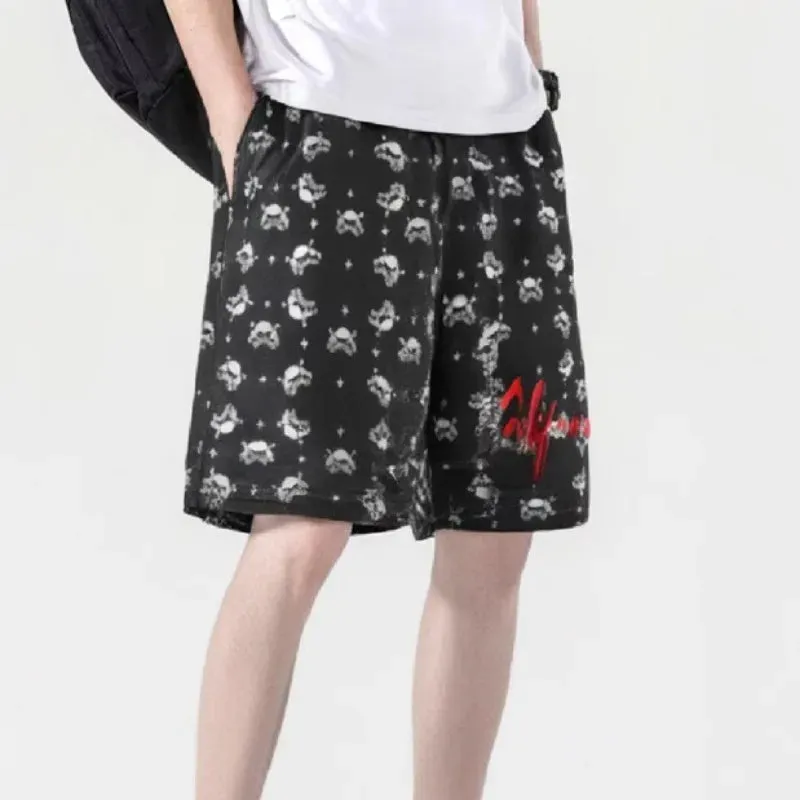 Black Skull Printed Breathable Shorts