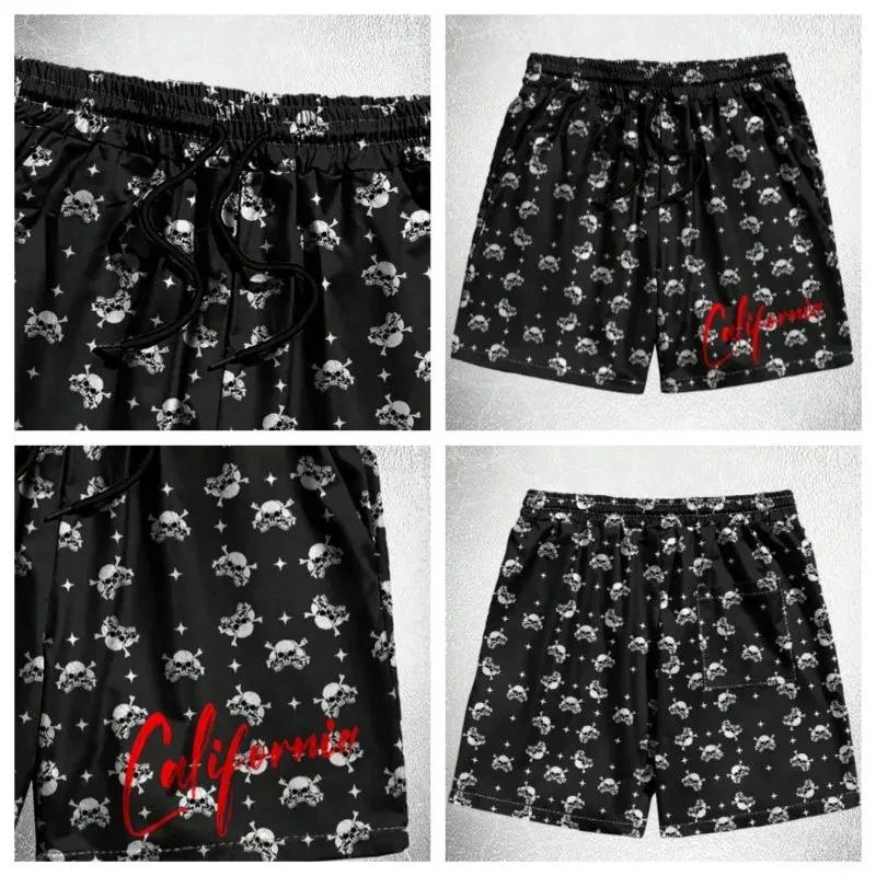 Black Skull Printed Breathable Shorts