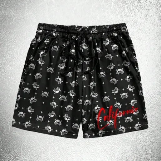 Black Skull Printed Breathable Shorts