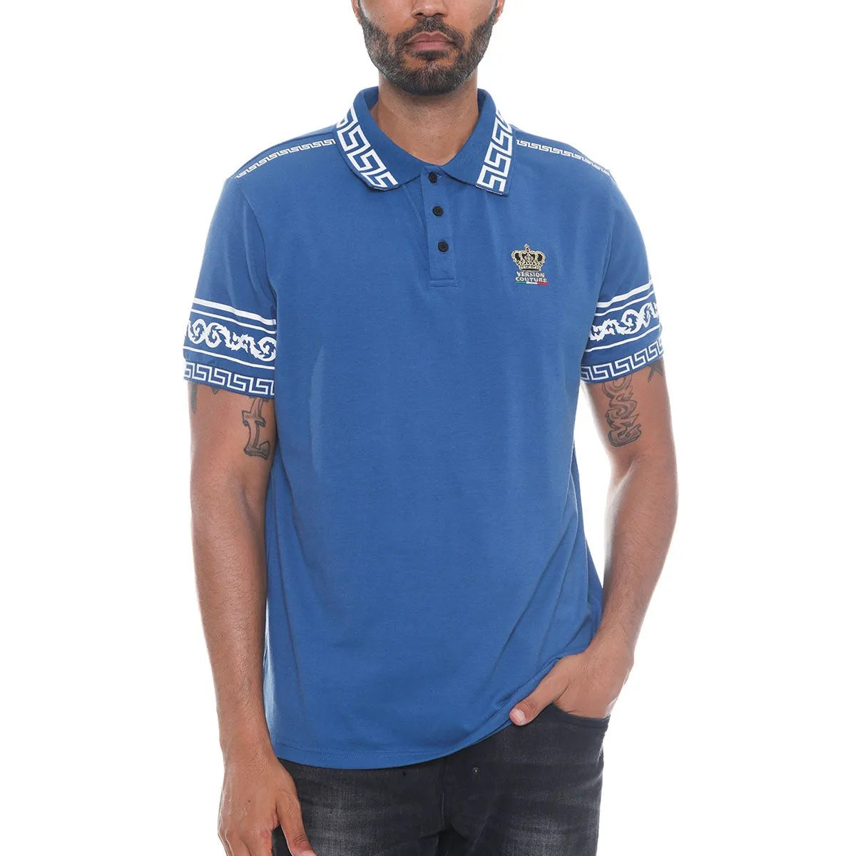 Blue Italian Print Polo