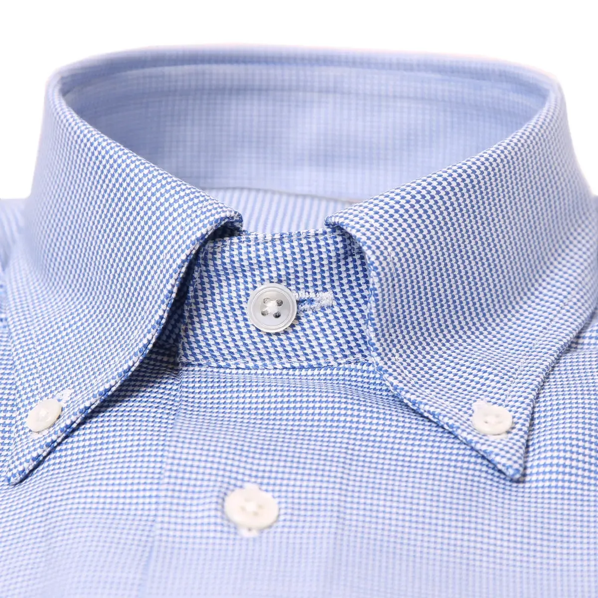 Blue Puppytooth Cotton Long Sleeve Shirt