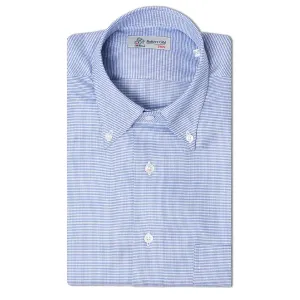 Blue Puppytooth Cotton Long Sleeve Shirt