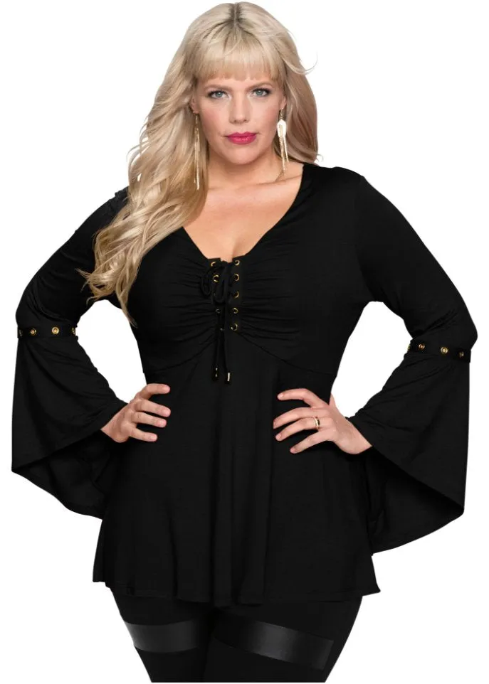 Bodyflirt Boutique long sleeve shirt with eyelets and laces, black