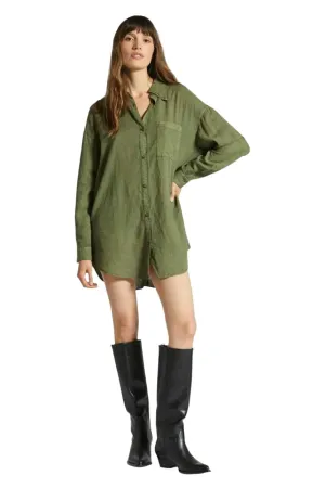 BRIXTON Women's Vintage Linen Long Sleeve Shirtdress Sea Kelp