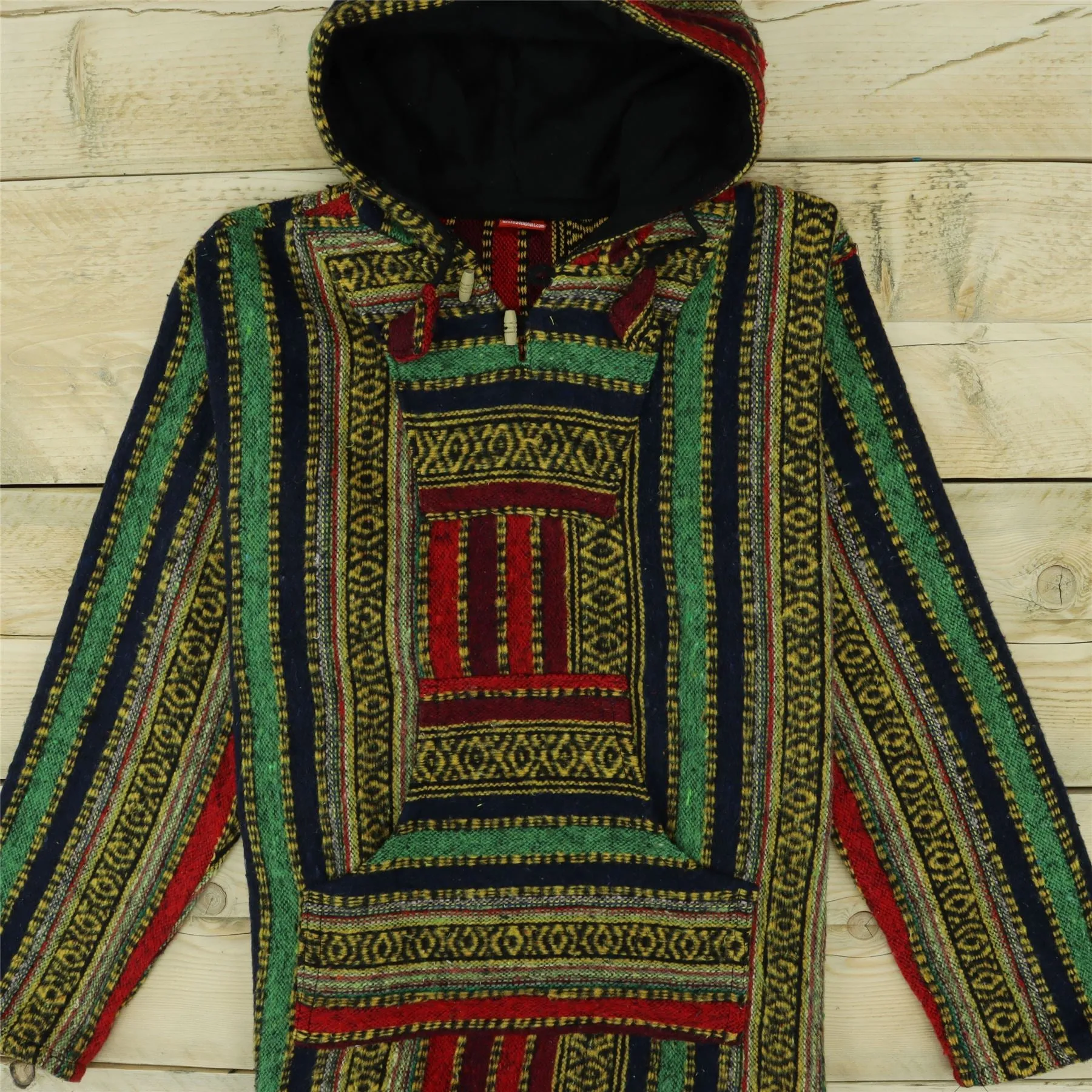 Brushed Gheri Cotton Baja Hoodie - Red Green