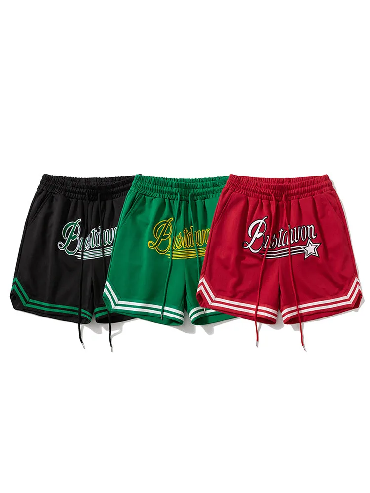 Casual Breathable Embroidered Letter Drawstring Training Sports Shorts