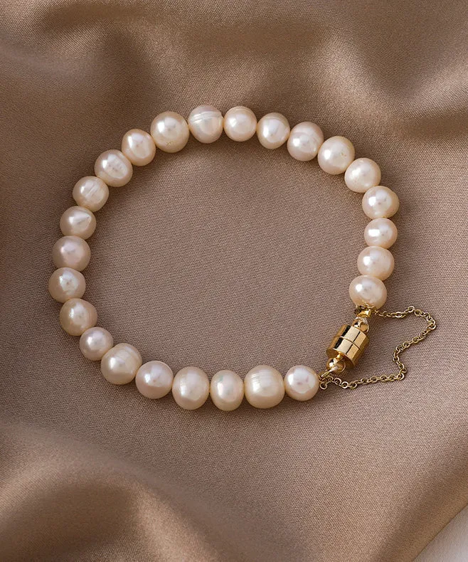 Classy Milky White Stainless Steel Pearl Beads Chain Bracelet ET017