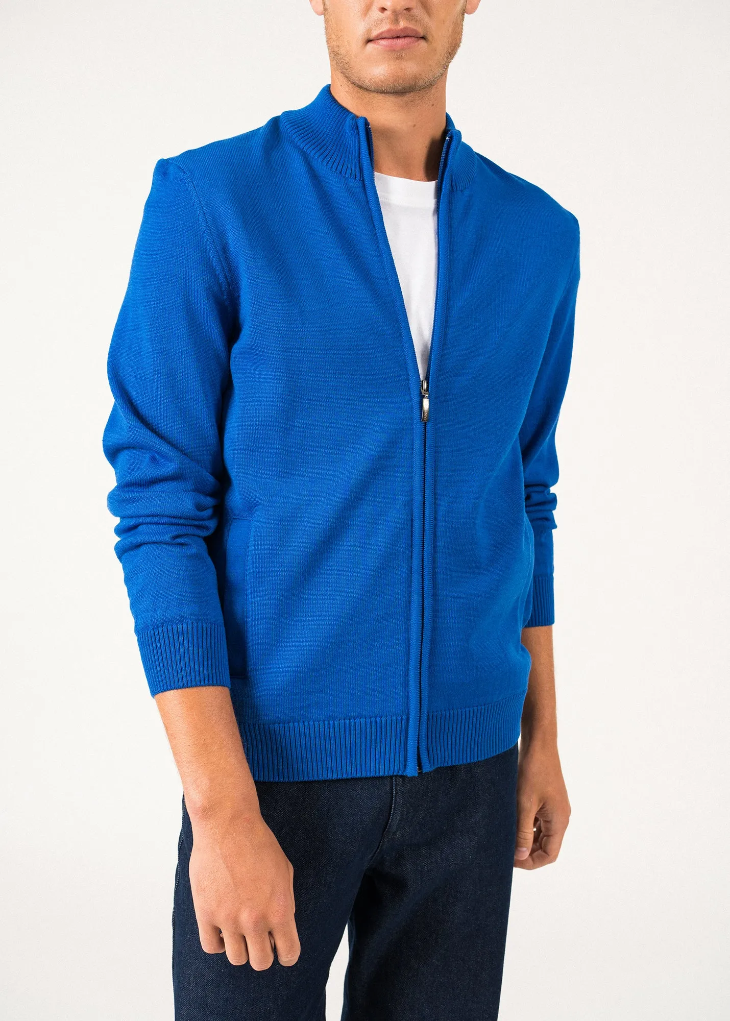 Colorado zipped cardigan - high-necked, in merino wool (GITANE/NAVY)