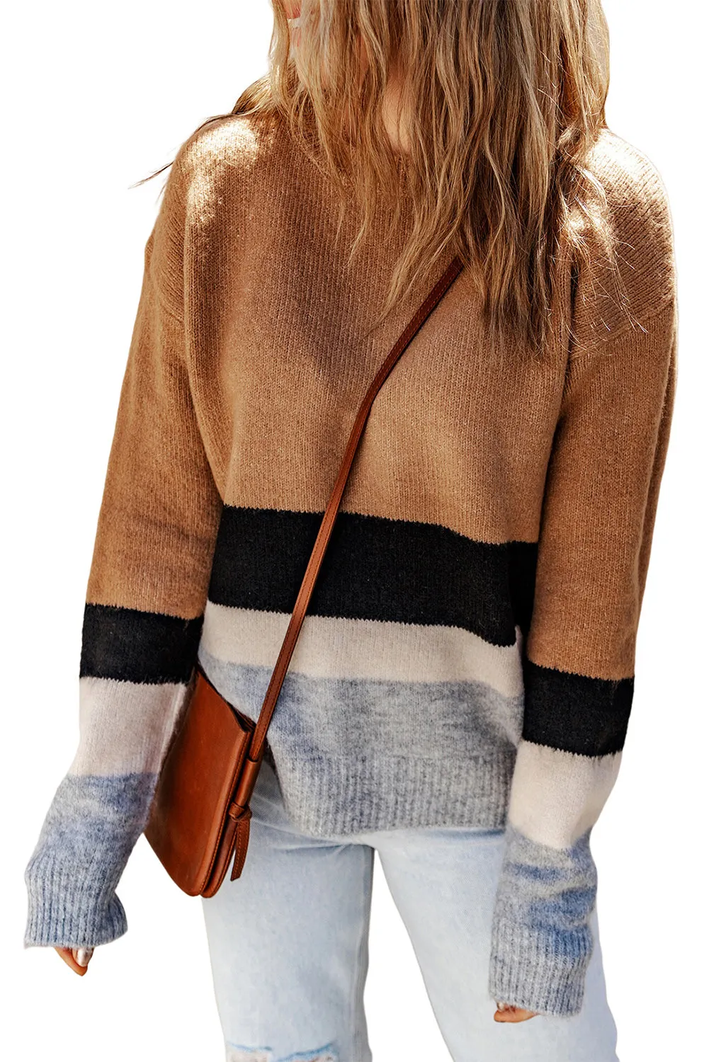 Colorblock Stripe Ribbed Knit Sweater