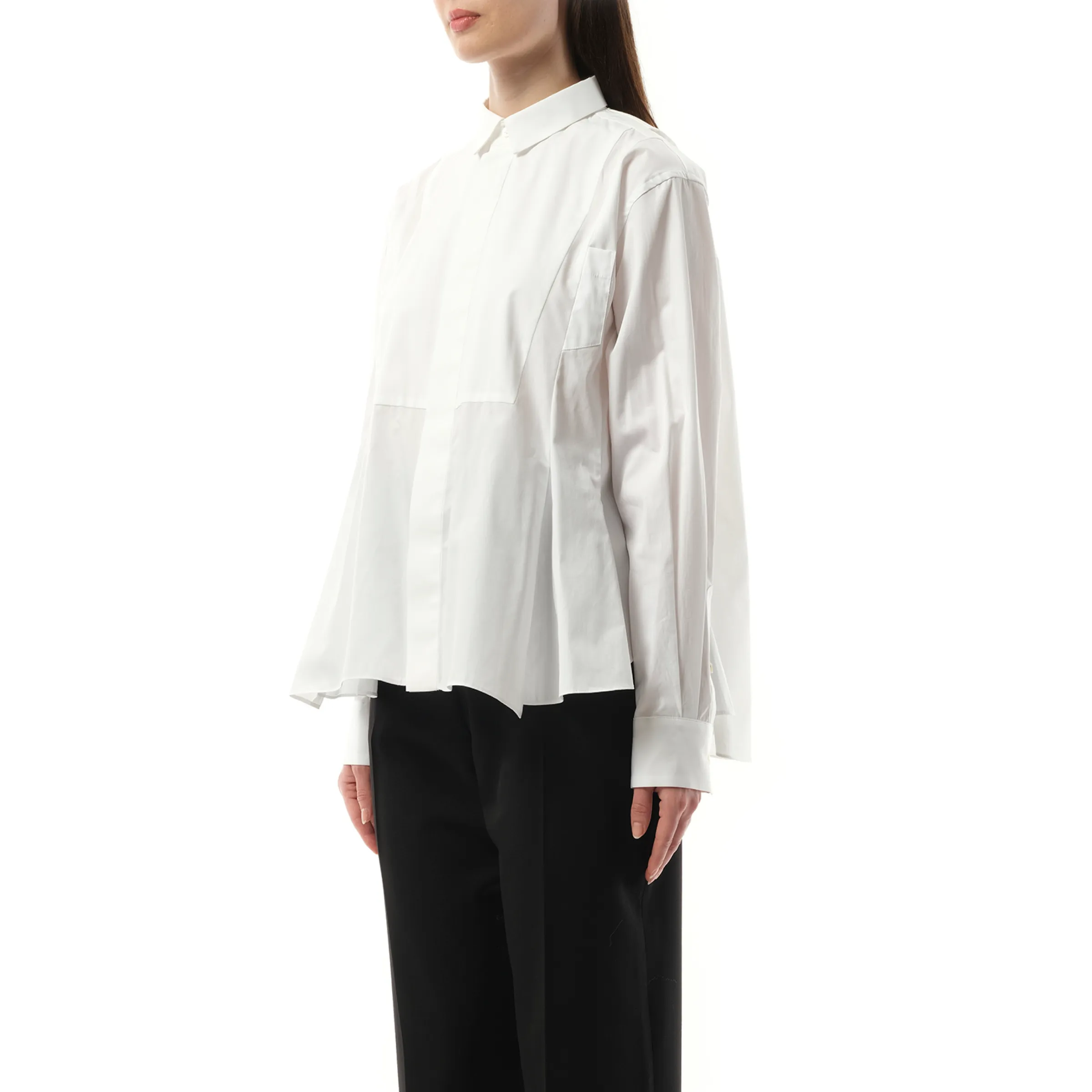 Cotton Poplin Layered Shirt in Off White