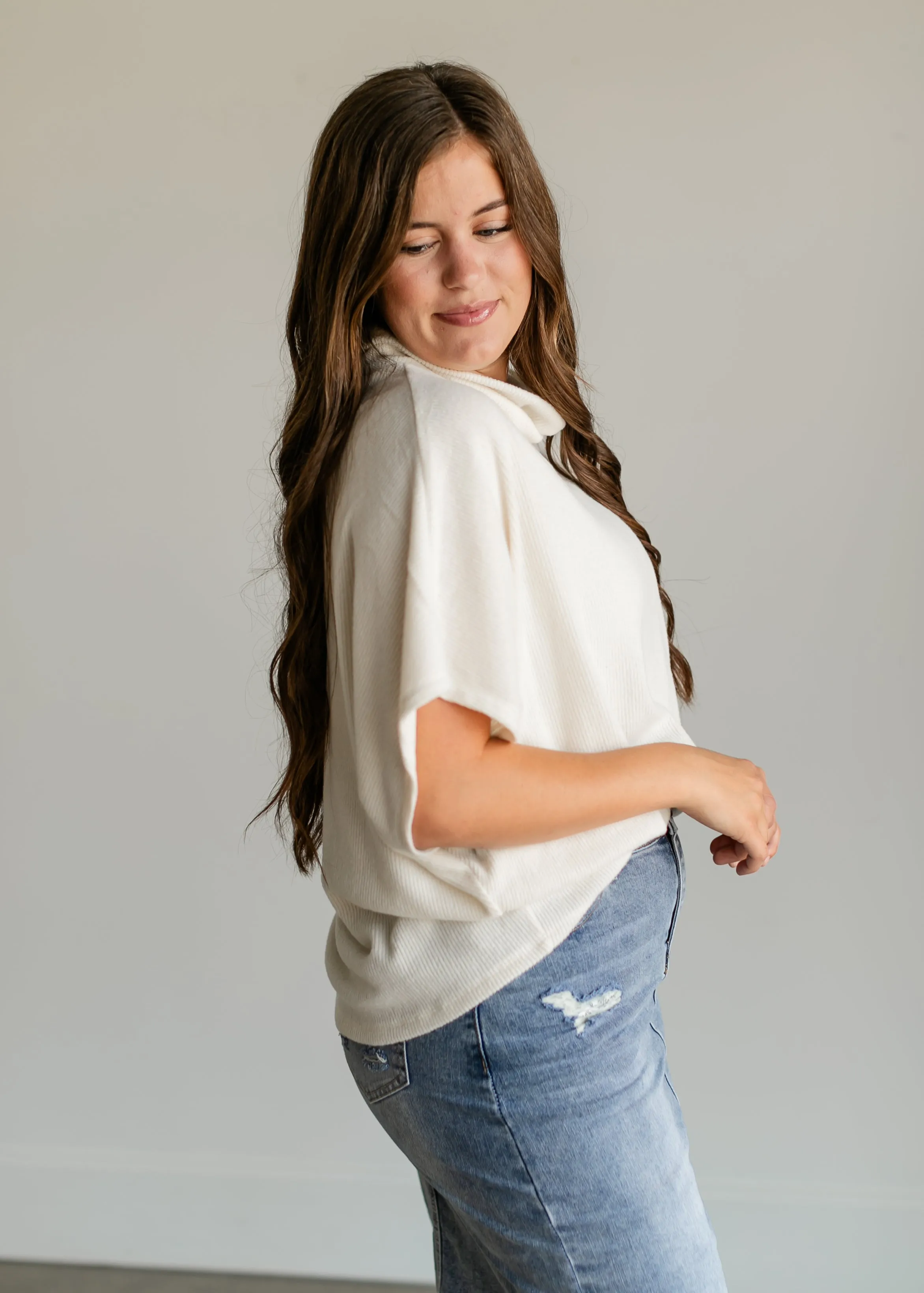 Cowl Neck Batwing Ribbed Sweater - FINAL SALE