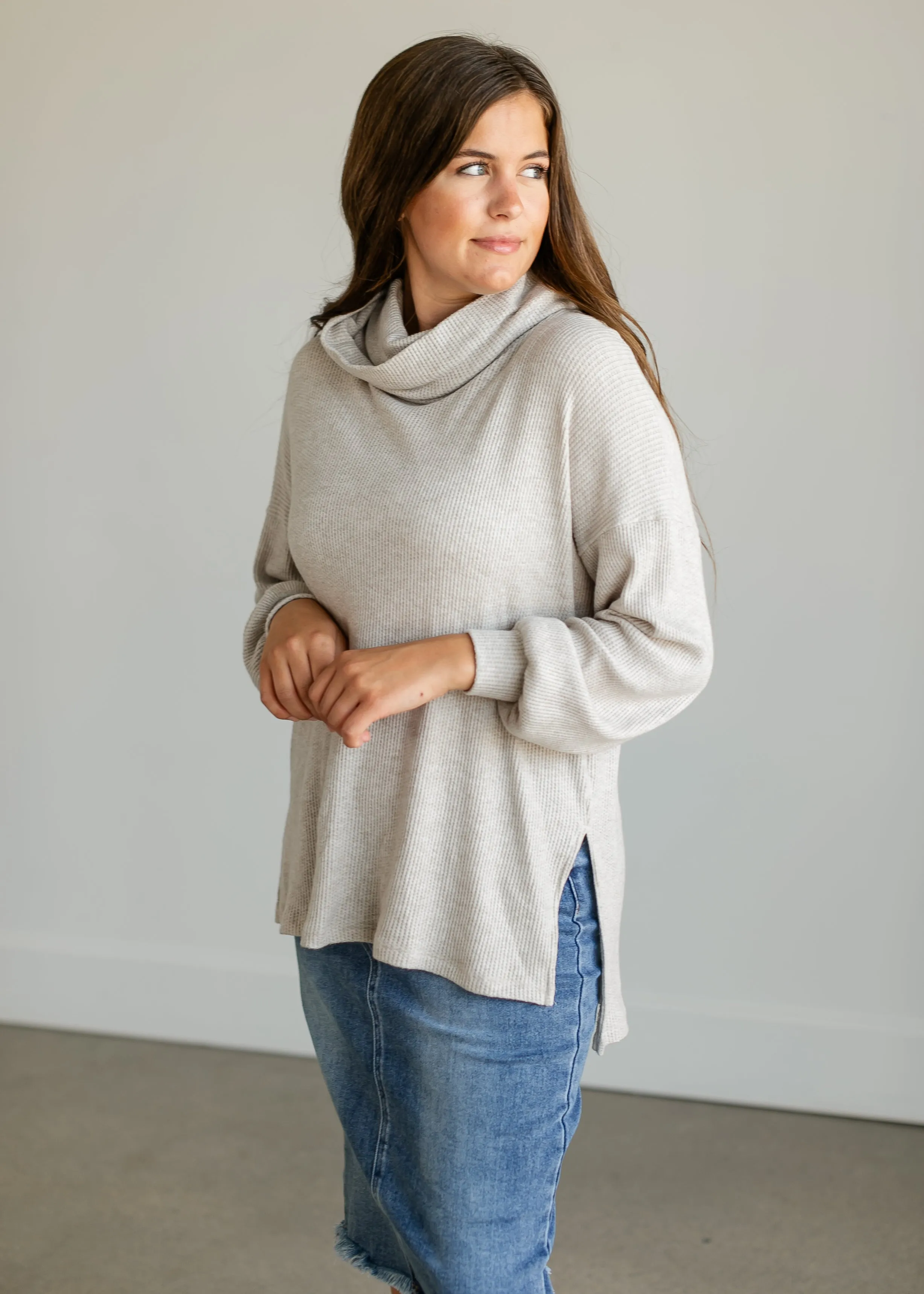 Cowl Neck Knit Waffle Top - FINAL SALE