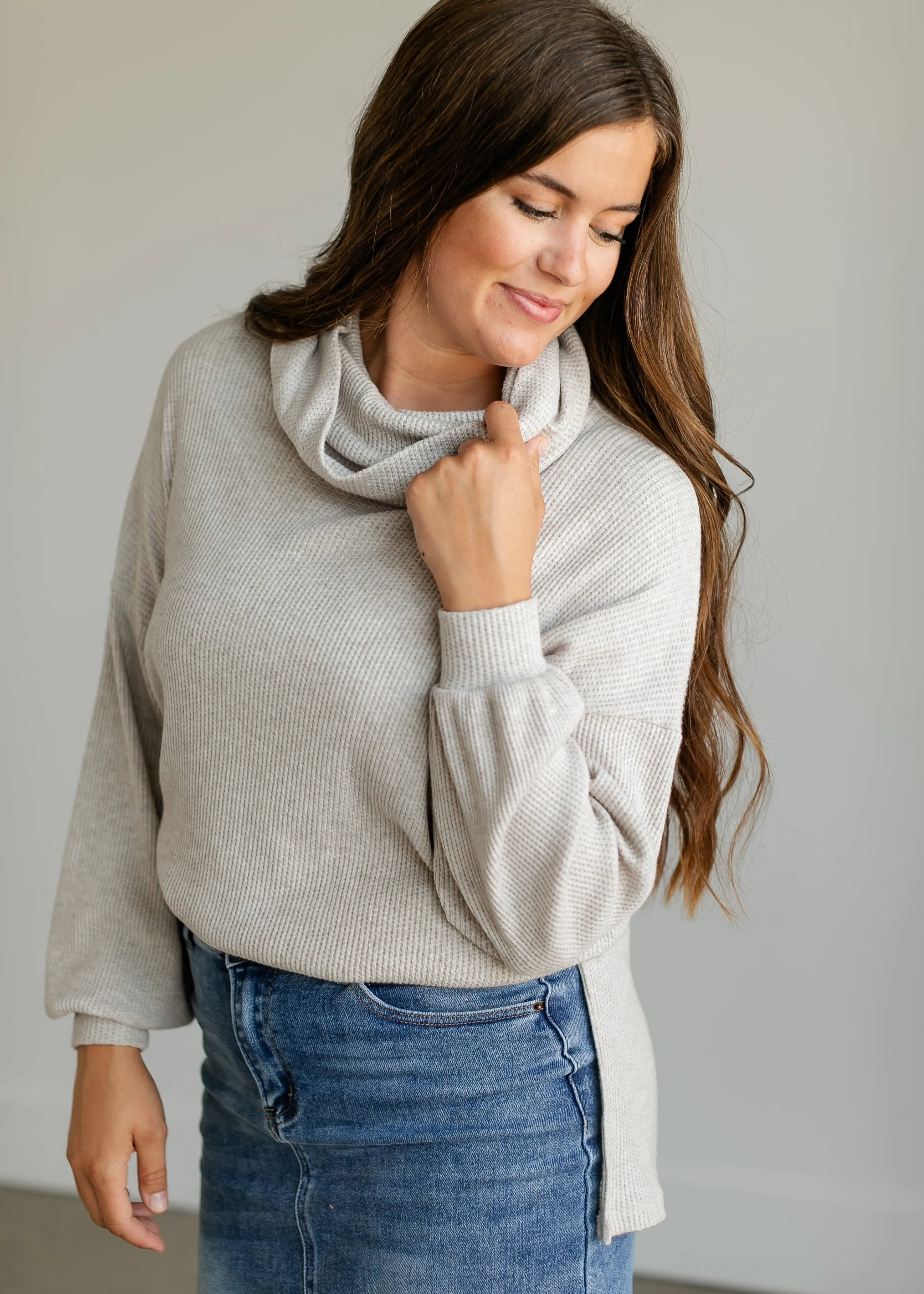 Cowl Neck Knit Waffle Top - FINAL SALE