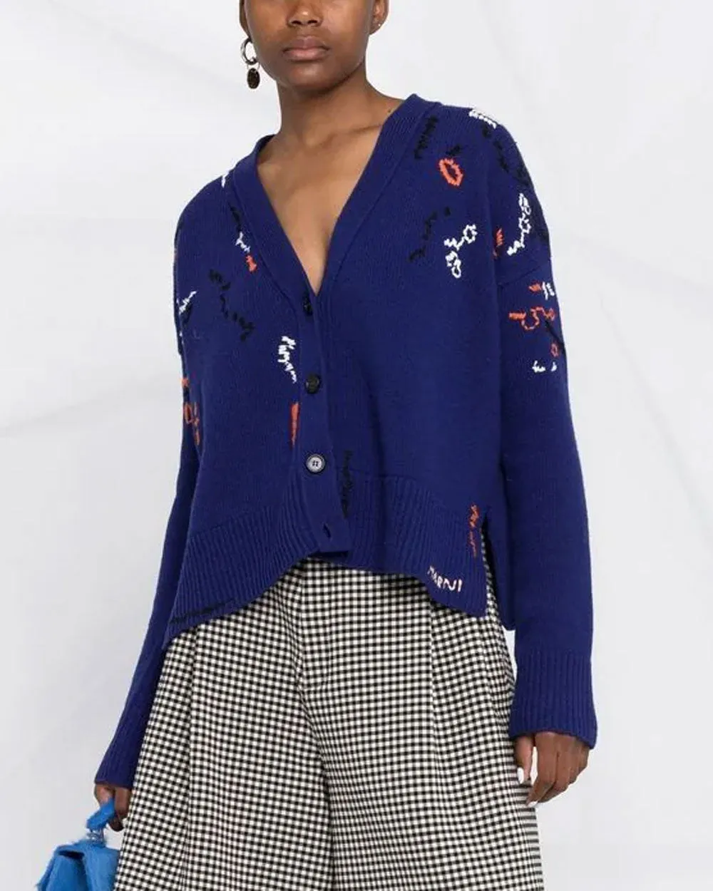 Dark Blue Multicolor Stitch Cardigan