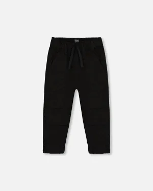 Deux Par Deux Stretch Twill Jogger Pant with Pleated Knee - Black