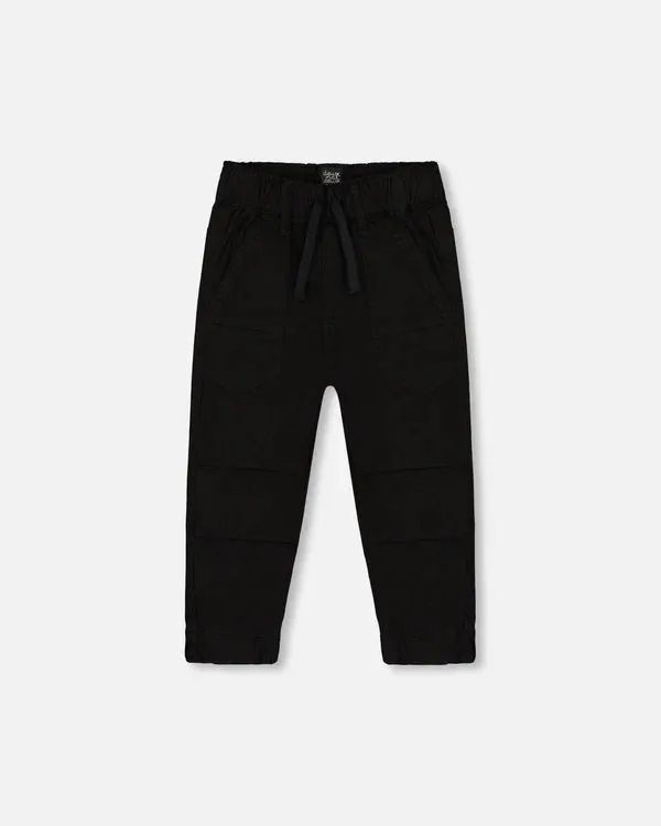 Deux Par Deux Stretch Twill Jogger Pant with Pleated Knee - Black