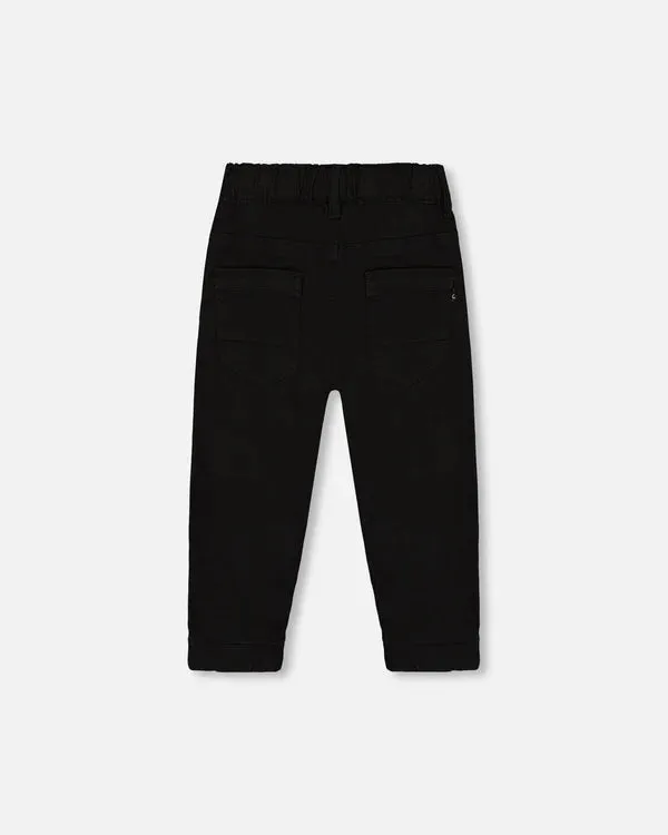 Deux Par Deux Stretch Twill Jogger Pant with Pleated Knee - Black