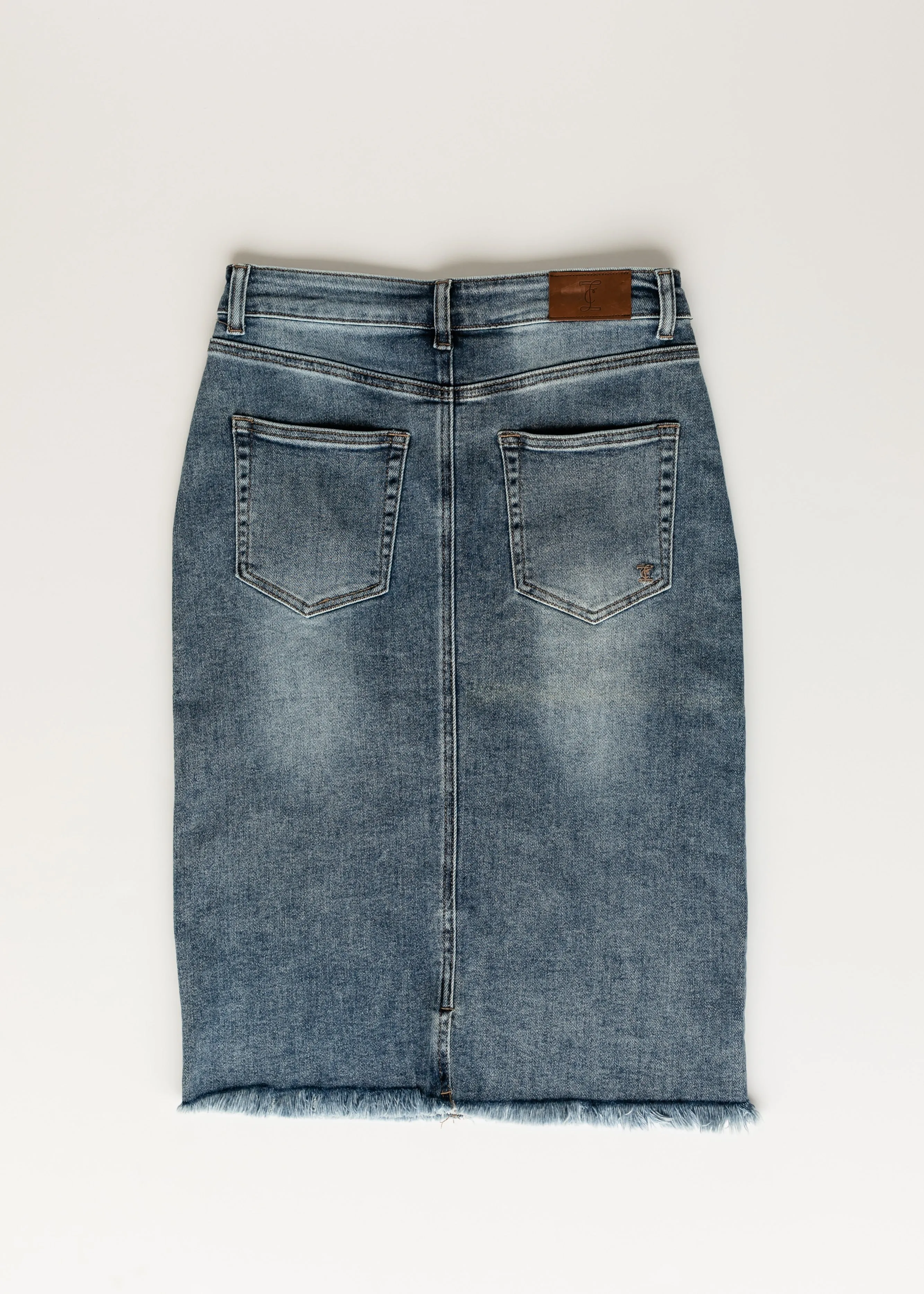 Drew Vintage Wash Raw Hem Midi Denim Skirt - FINAL SALE