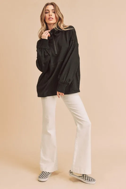 Exposed Seam Half Zip Drop Shoulder Sweatshirt