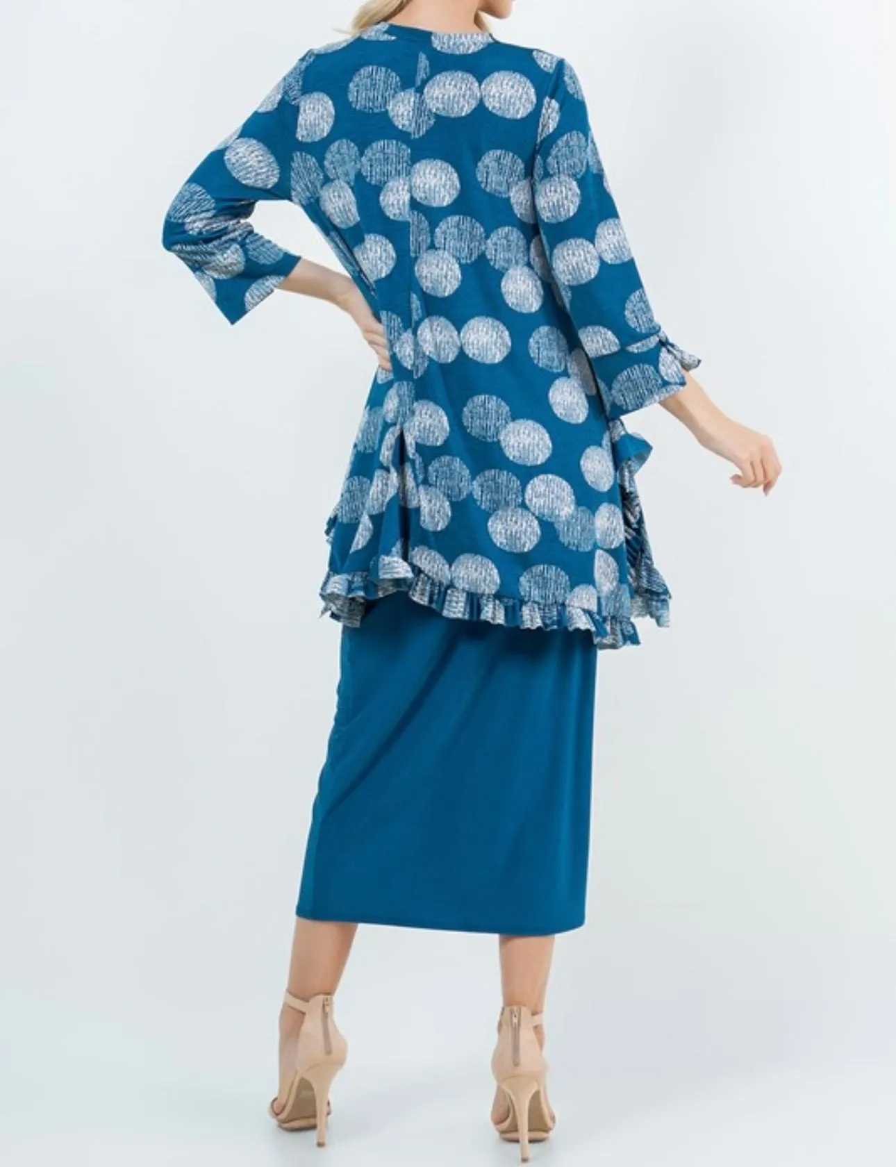 Fiona Turquoise Blue Asymmetrical Dot Tunic Top