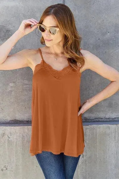 Flirty and Fabulous: Lace Trim V-Neck Cami Perfect for Any Occasion!