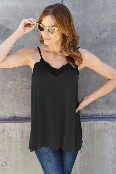 Flirty and Fabulous: Lace Trim V-Neck Cami Perfect for Any Occasion!