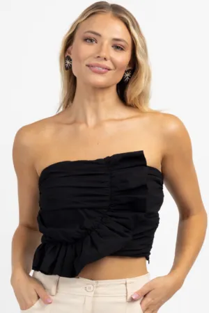 FLIRTY ONYX RUFFLED TUBE TOP