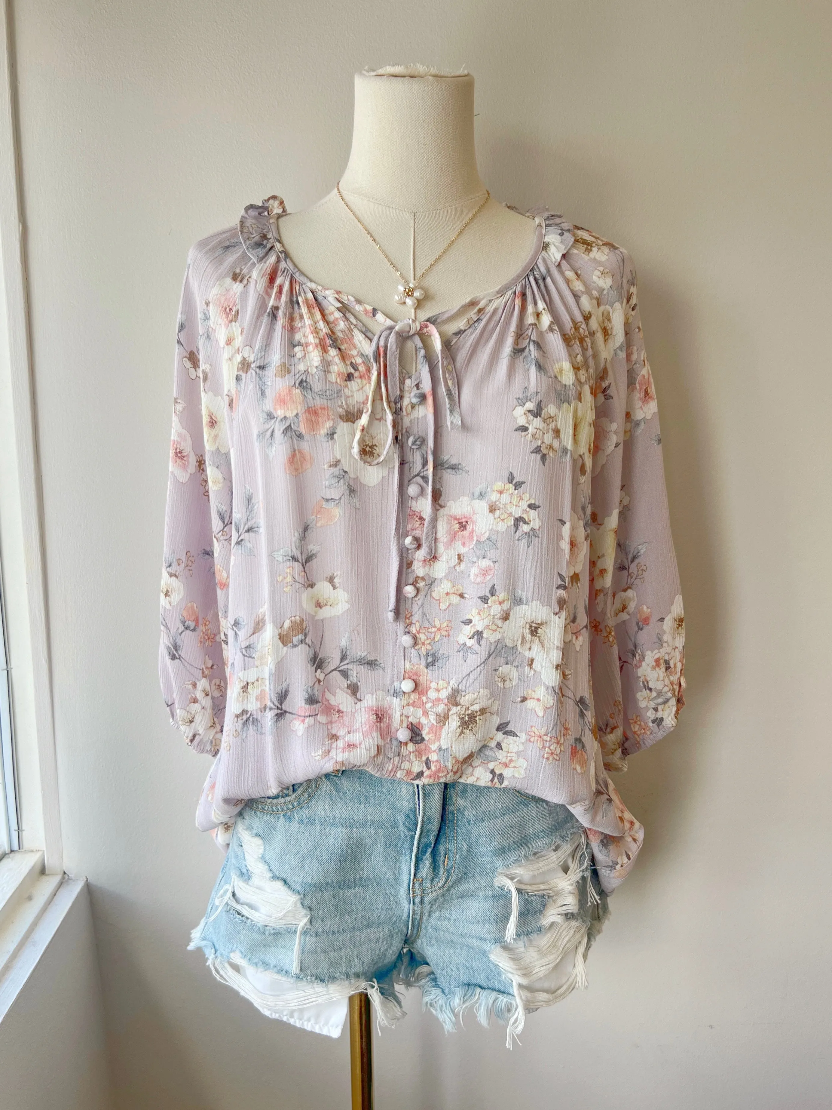 Floral Tie Neck Blouse