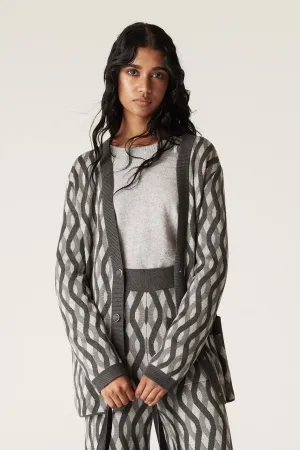 Franklin Jacquard Cardigan - Charcoal