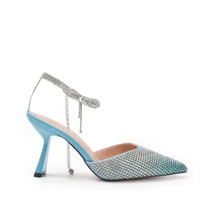 Glamorous Blue Rhinestone Slingback Heels | 455N-Q