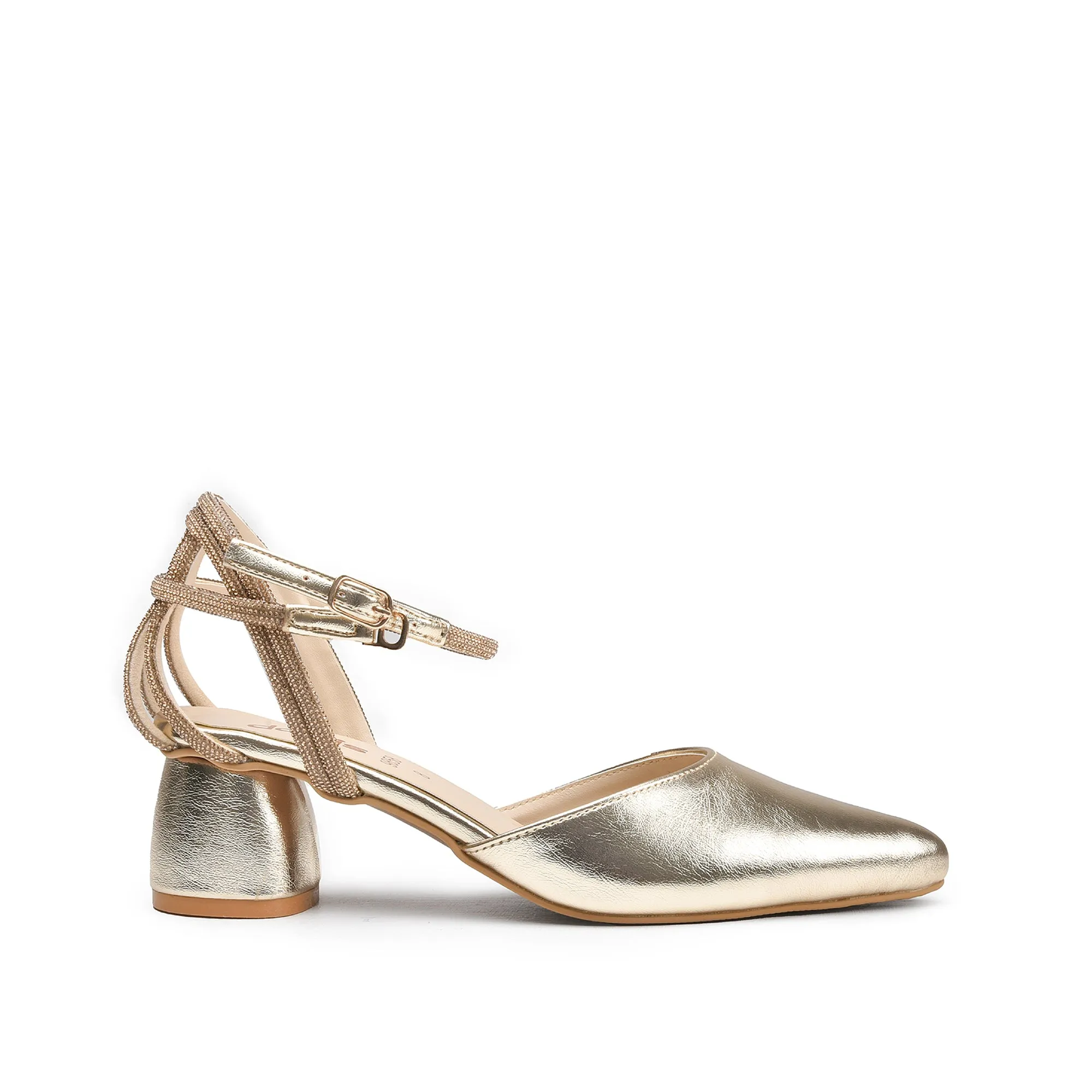 Glamorous Gold Ankle Strap Block Heel Pumps | 403N-X Dolcis