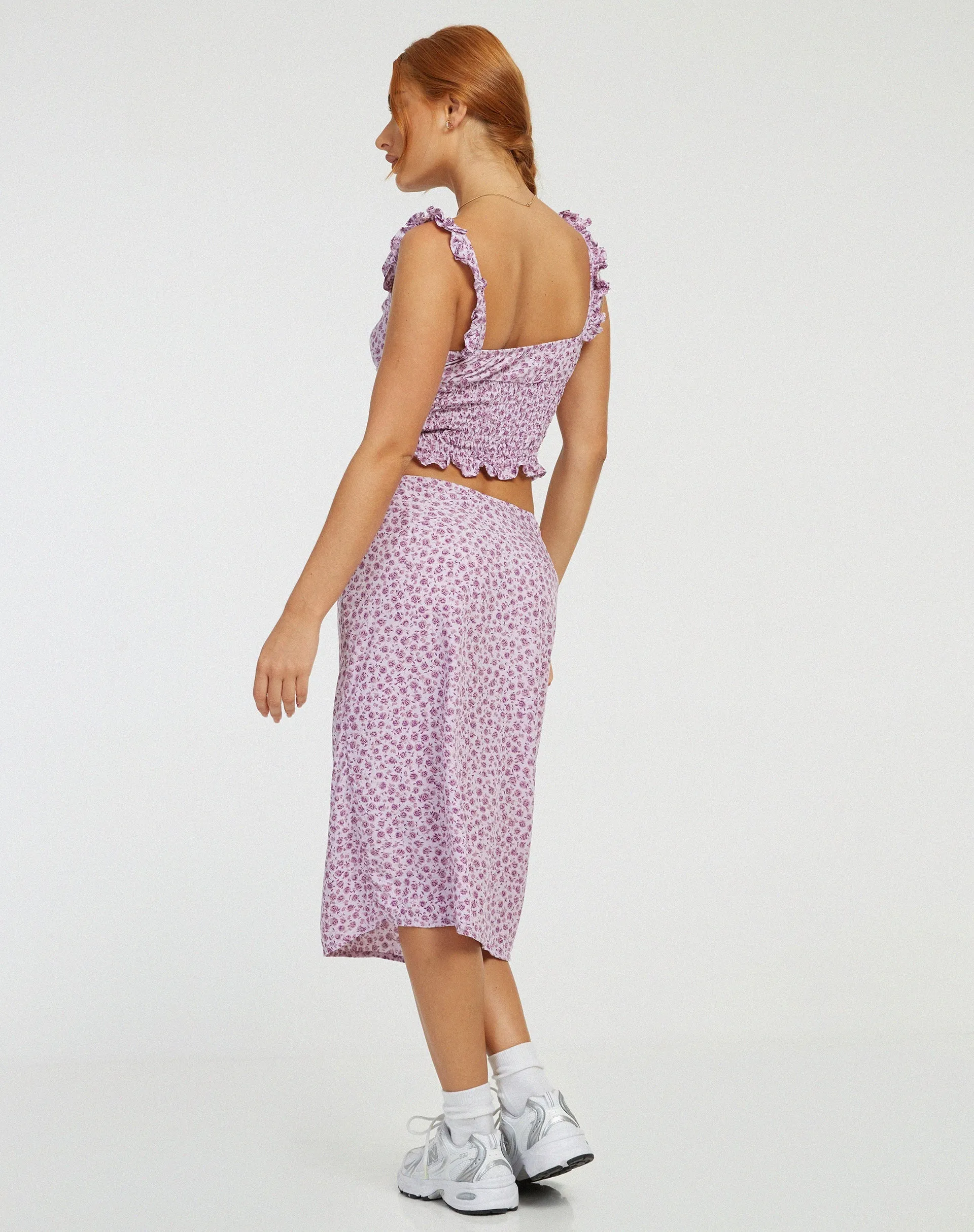 Harriet Midi Skirt in Ditsy Rose Lilac