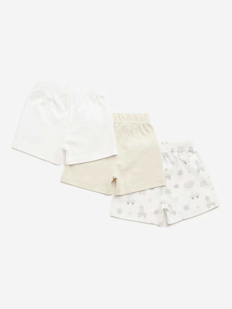 HOP Baby Beige Printed Shorts - Pack of 3