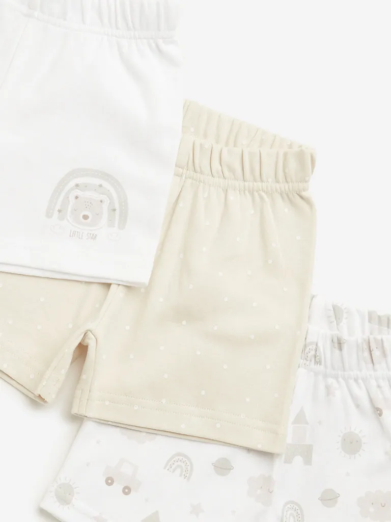 HOP Baby Beige Printed Shorts - Pack of 3