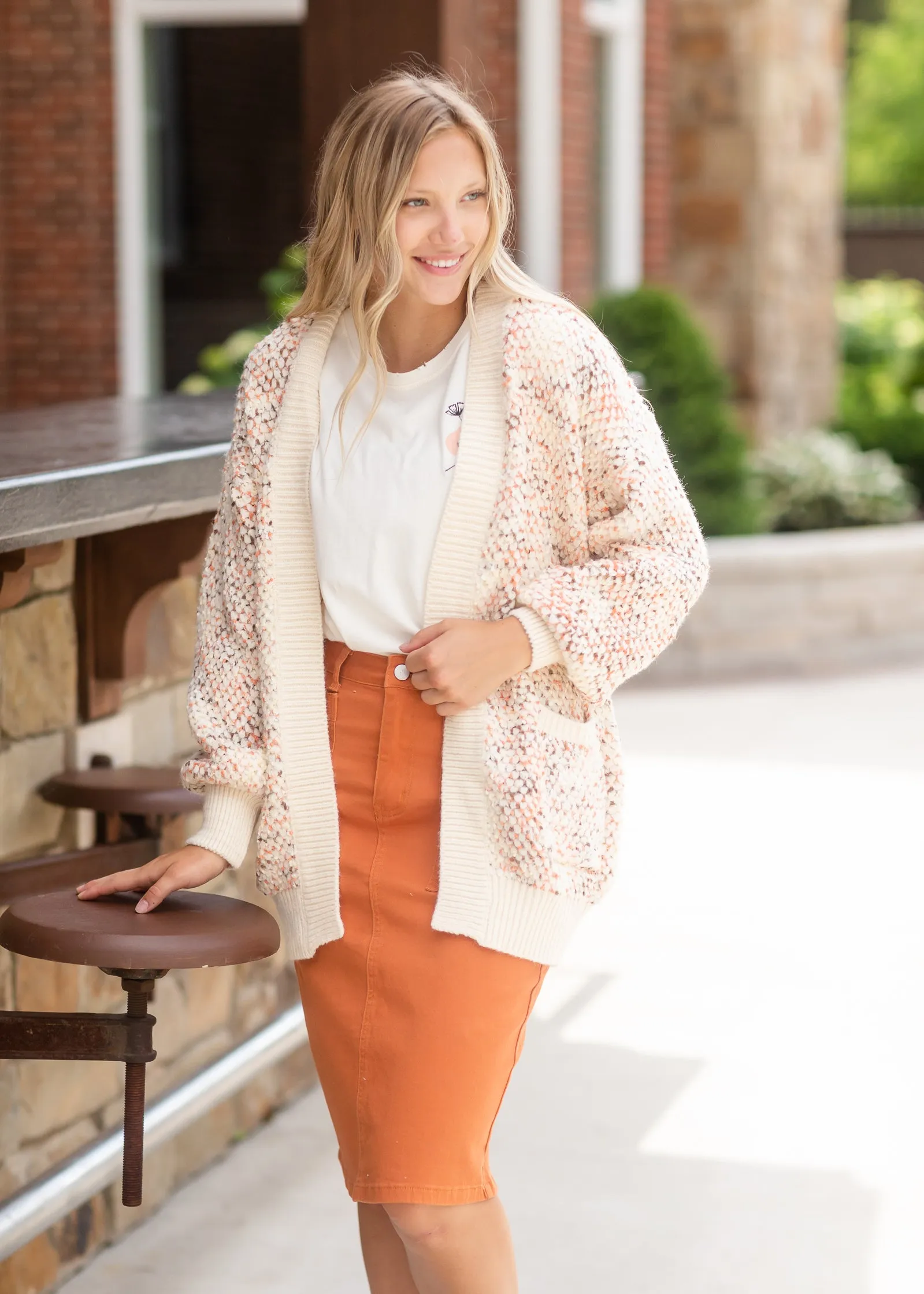 Ivory   Peach Knit Sweater Cardigan - FINAL SALE