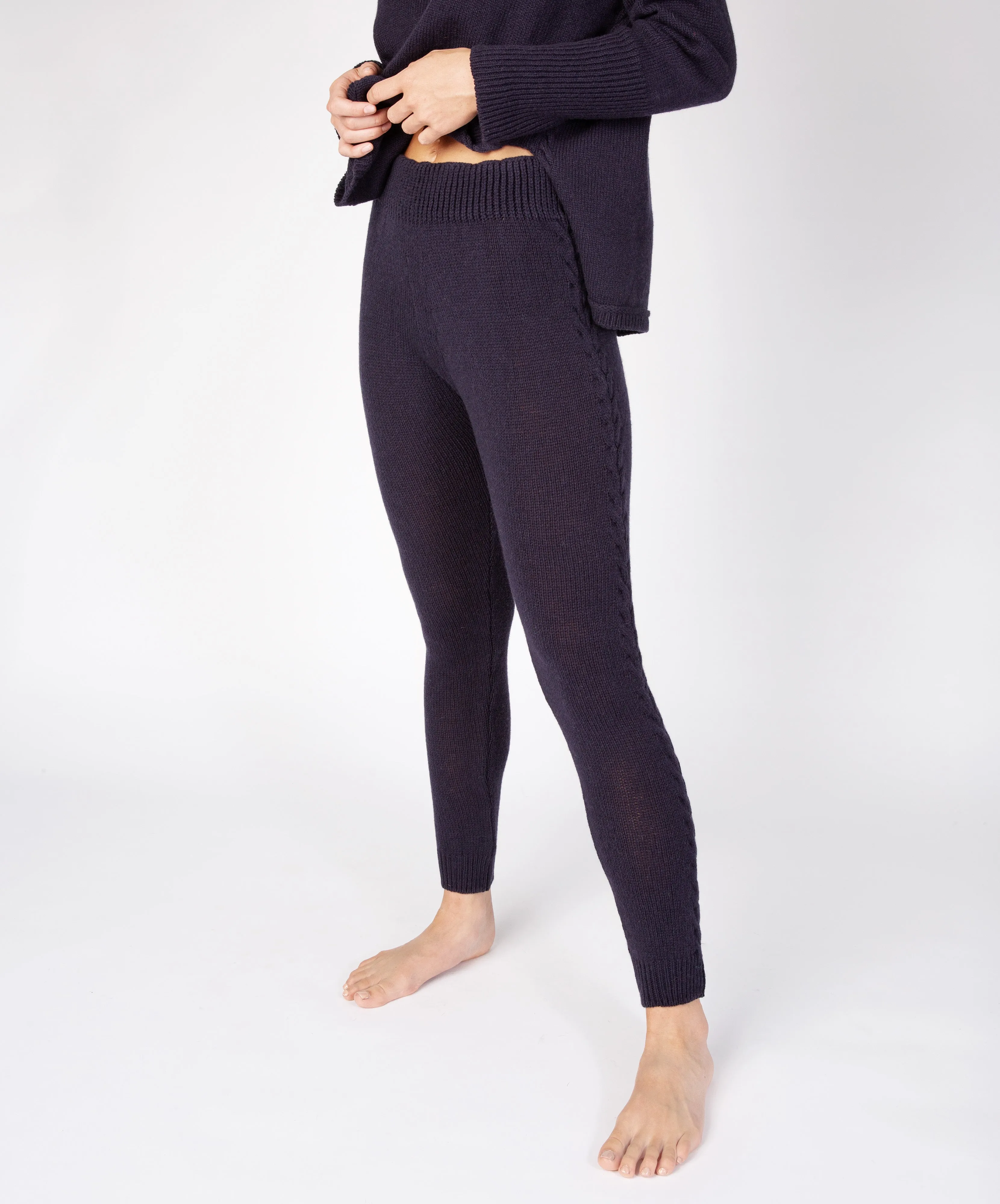 Jersey Cable Detail Leggings Midnight Blue