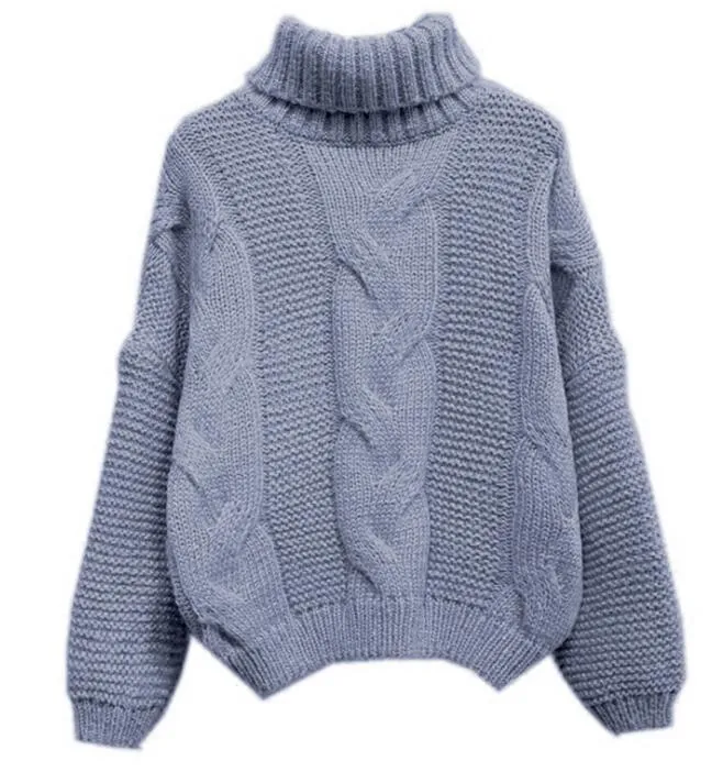 Joskaa Autumn Winter Short Sweater Women Knitted Turtleneck Pullovers Casual Soft Jumper Fashion Long Sleeve Pull Femme